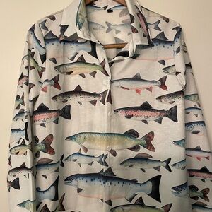 Fish Pattern Button-Up Shirt